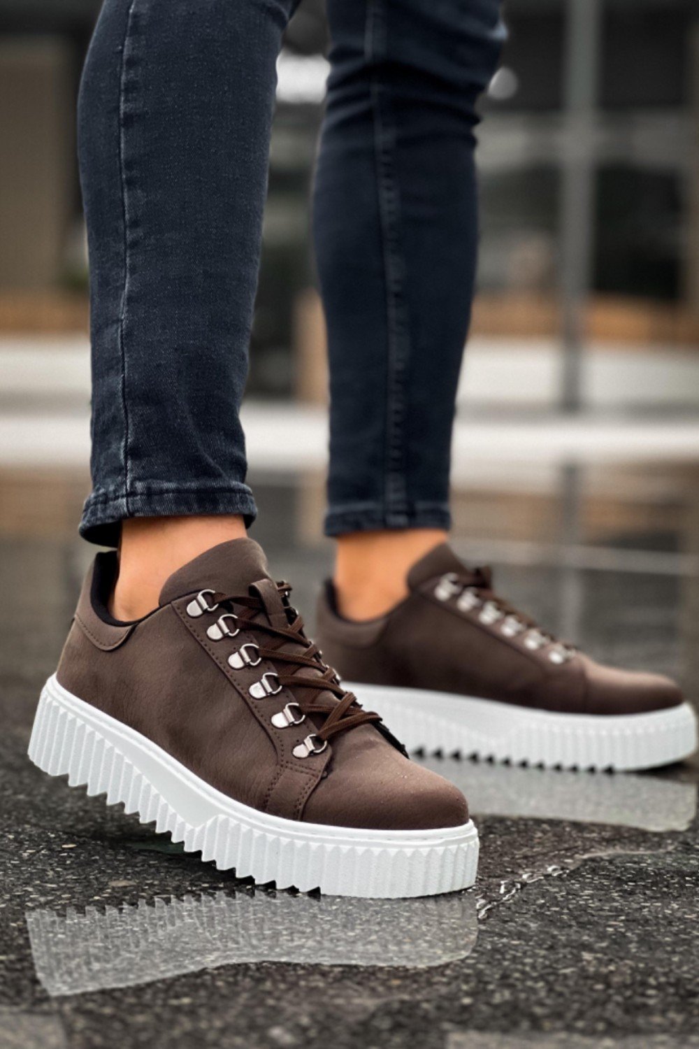 BA0505 Çengel Bağcıklı Kahverengi Beyaz Tabanlı Günlük Ayakkabı