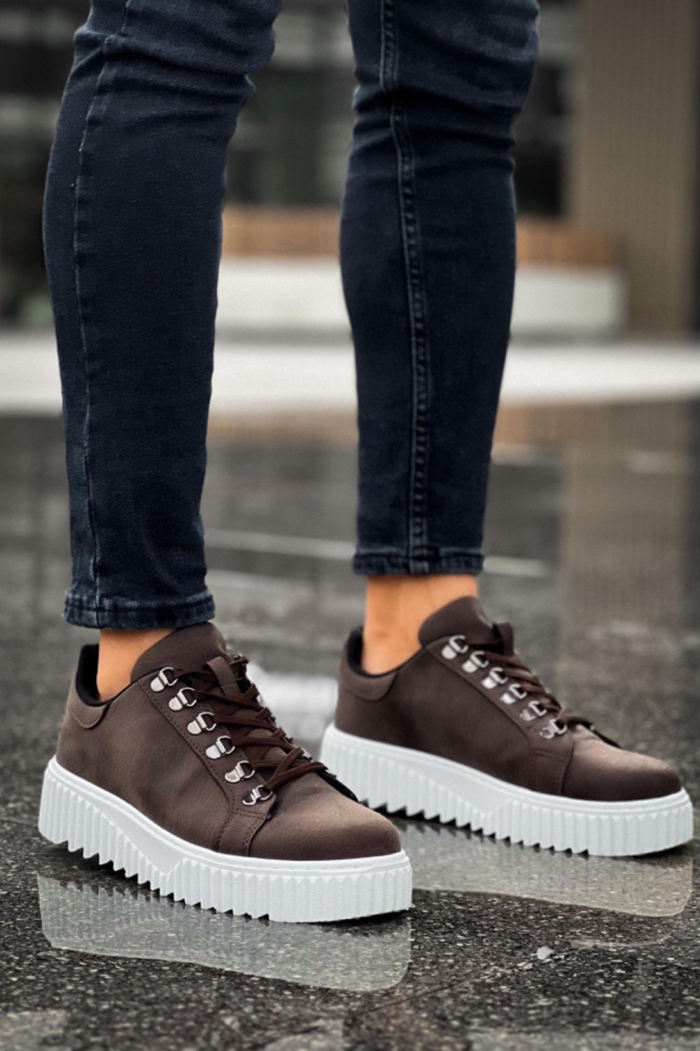 BA0505 Çengel Bağcıklı Kahverengi Beyaz Tabanlı Günlük Ayakkabı