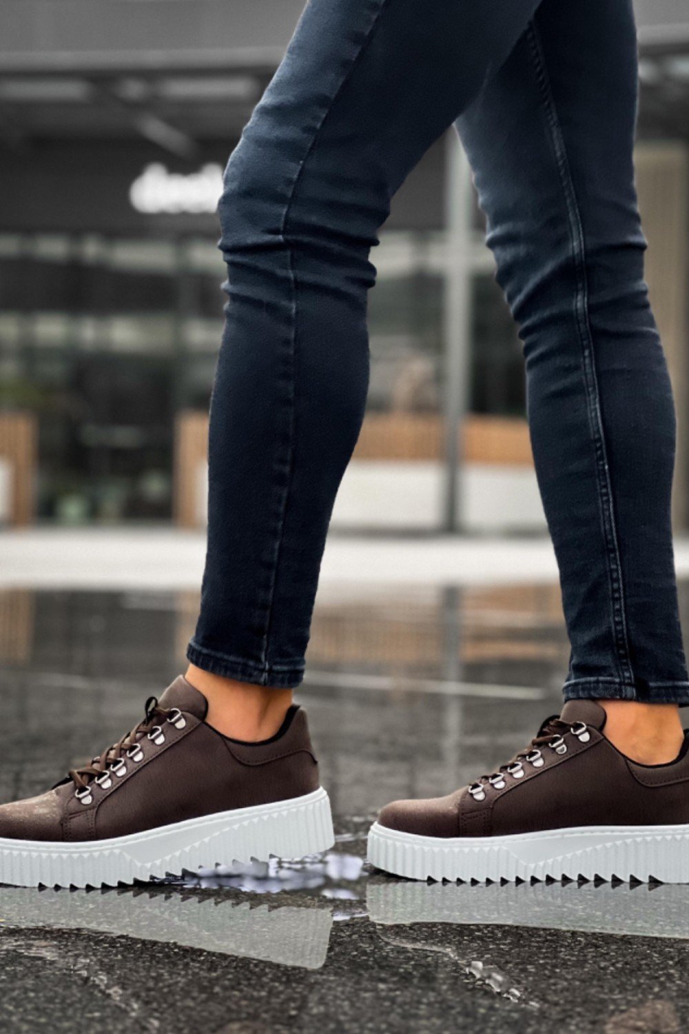 BA0505 Çengel Bağcıklı Kahverengi Beyaz Tabanlı Günlük Ayakkabı