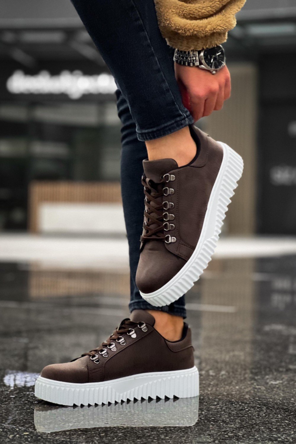 BA0505 Çengel Bağcıklı Kahverengi Beyaz Tabanlı Günlük Ayakkabı