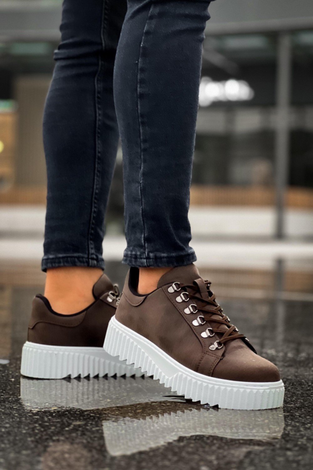 BA0505 Çengel Bağcıklı Kahverengi Beyaz Tabanlı Günlük Ayakkabı