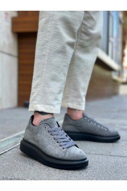 BA0547 BOA Kalın Yüksek Taban Gri Siyah Süet Bağcıklı Spor Erkek Ayakkabı