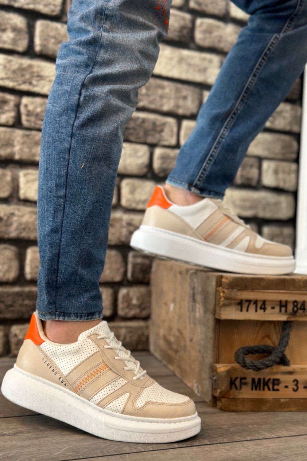 BA0548 BOA Kalın Yüksek Krem Beyaz Taban Beyaz Bağcıklı Spor Erkek Ayakkabı