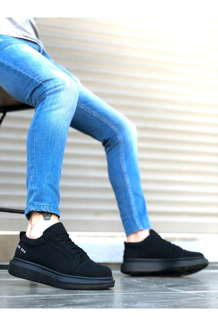 BA0548 BOA Kalın Yüksek Siyah Taban Siyah Bağcıklı Spor Erkek Ayakkabı