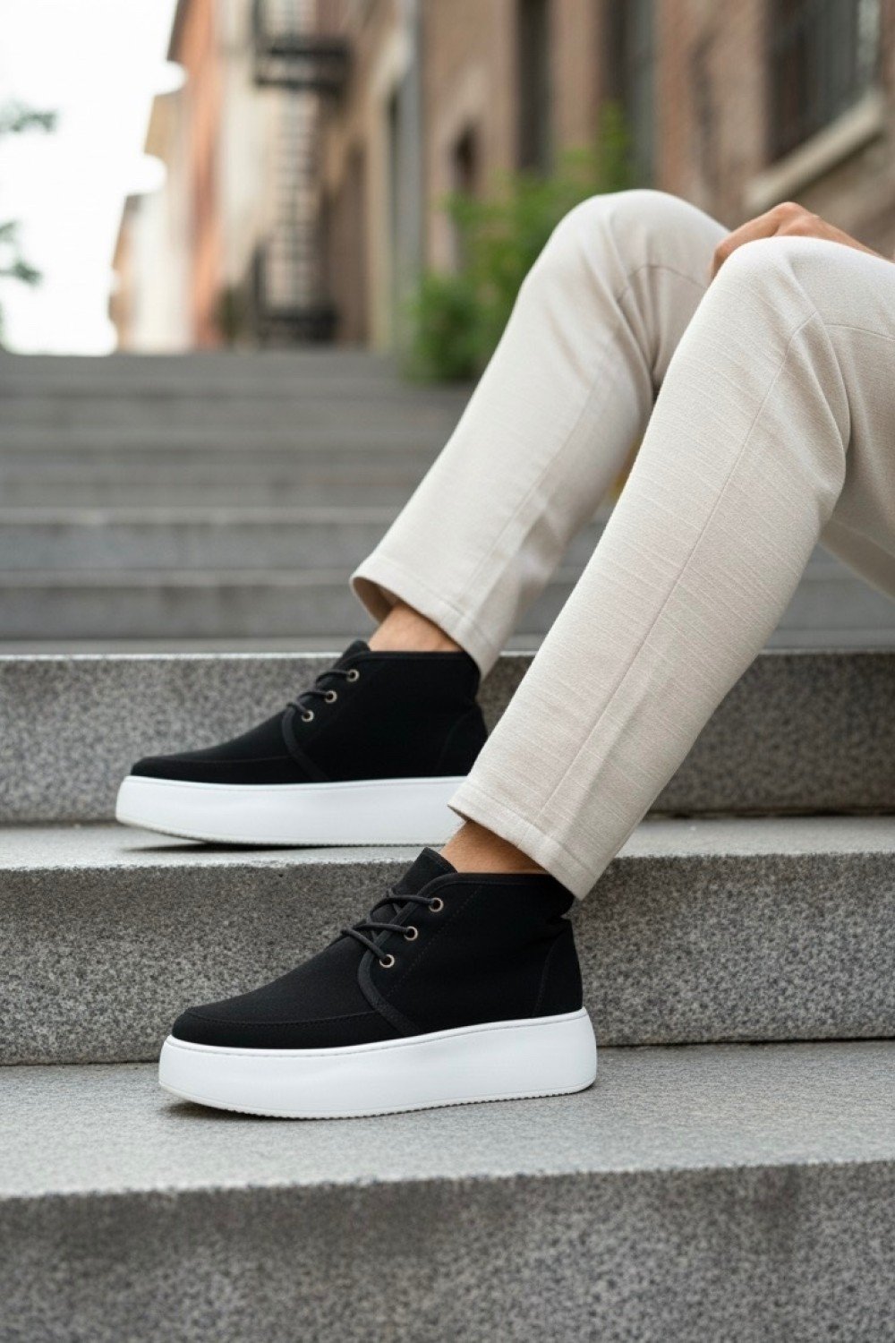 BA0550 İçi Kürklü Bağcıklı Siyah Erkek Tarz Spor Bot