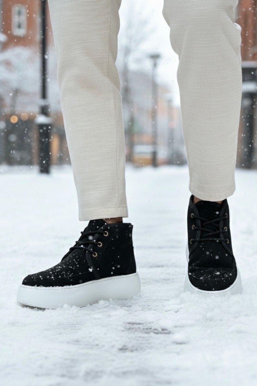 BA0550 İçi Kürklü Bağcıklı Siyah Erkek Tarz Spor Bot