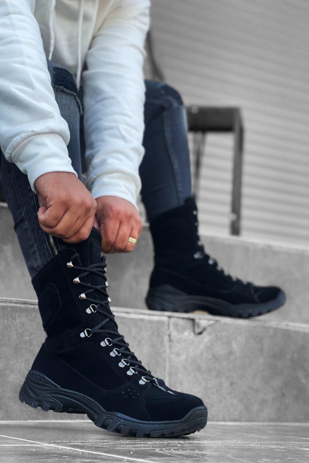 BA0605 Bağcıklı Siyah Süet Askeri Postal Bot BA0605 Bağcıklı Siyah Süet Askeri Postal Bot