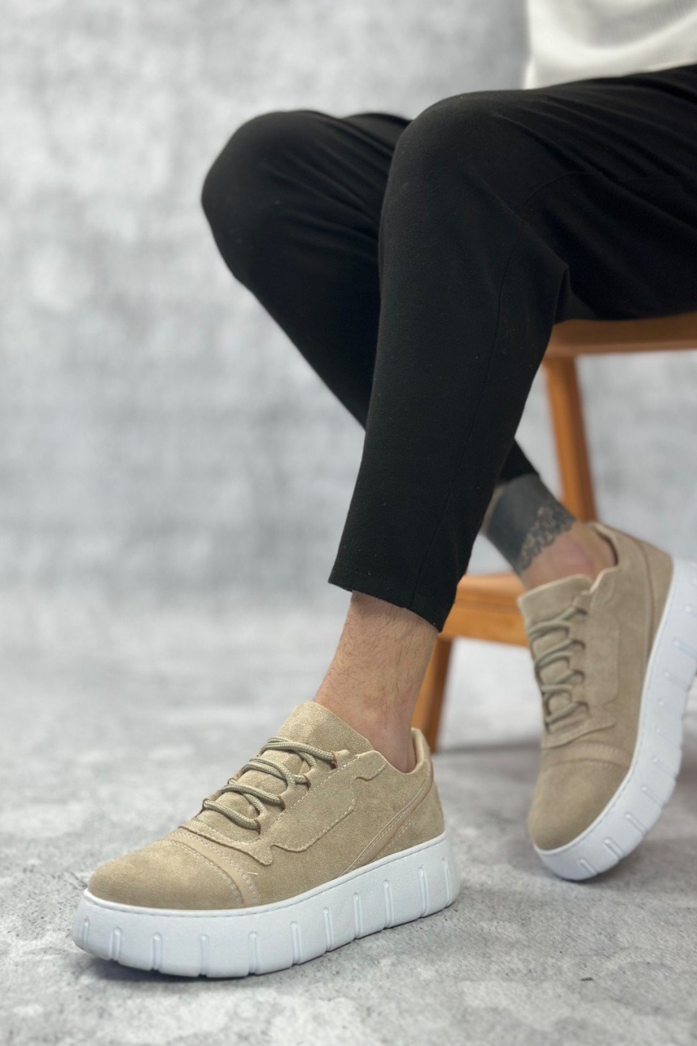 BA0666 BOA Krem Yüksek Taban Erkek Günlük Ayakkabı