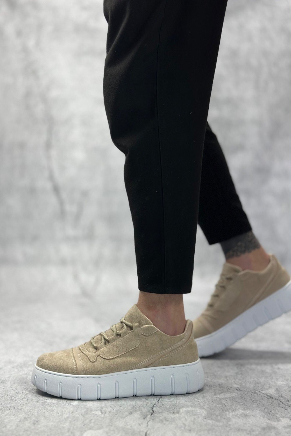 BA0666 BOA Krem Yüksek Taban Erkek Günlük Ayakkabı