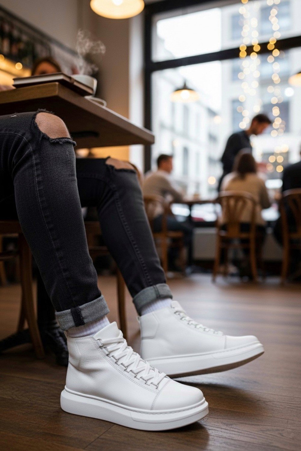 BA0713 Bağcıklı Beyaz Yüksek Taban Erkek Tarz Spor Bot BA0713 Bağcıklı Beyaz Yüksek Taban Erkek Tarz Spor Bot