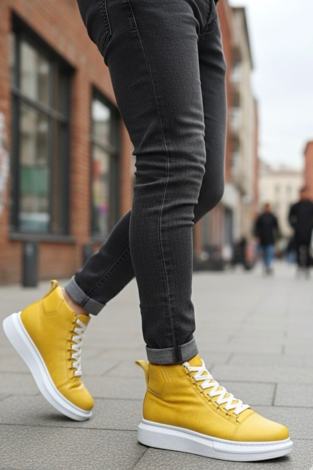 BA0713 Bağcıklı Sarı Yüksek Taban Erkek Tarz Spor Bot