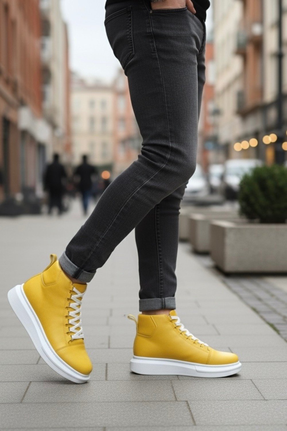 BA0713 Bağcıklı Sarı Yüksek Taban Erkek Tarz Spor Bot