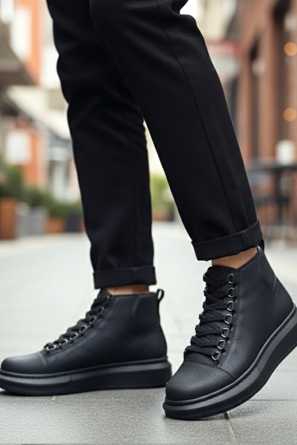 BA0713 Bağcıklı Yüksek Siyah Taban Erkek Tarz Spor Bot