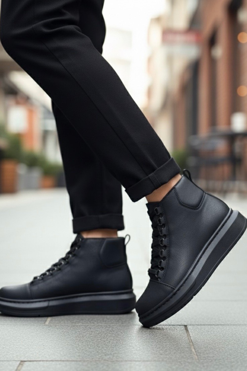 BA0713 Bağcıklı Yüksek Siyah Taban Erkek Tarz Spor Bot