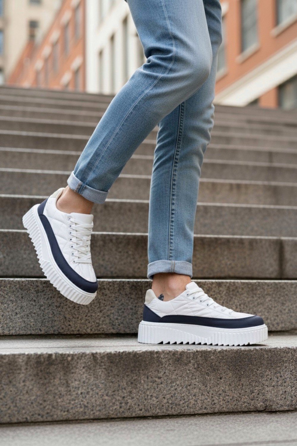 BA0801 BOA Yüksek Taban Beyaz Paraşüt Kumaş Laci Cilt Detaylı Erkek Ayakkabı