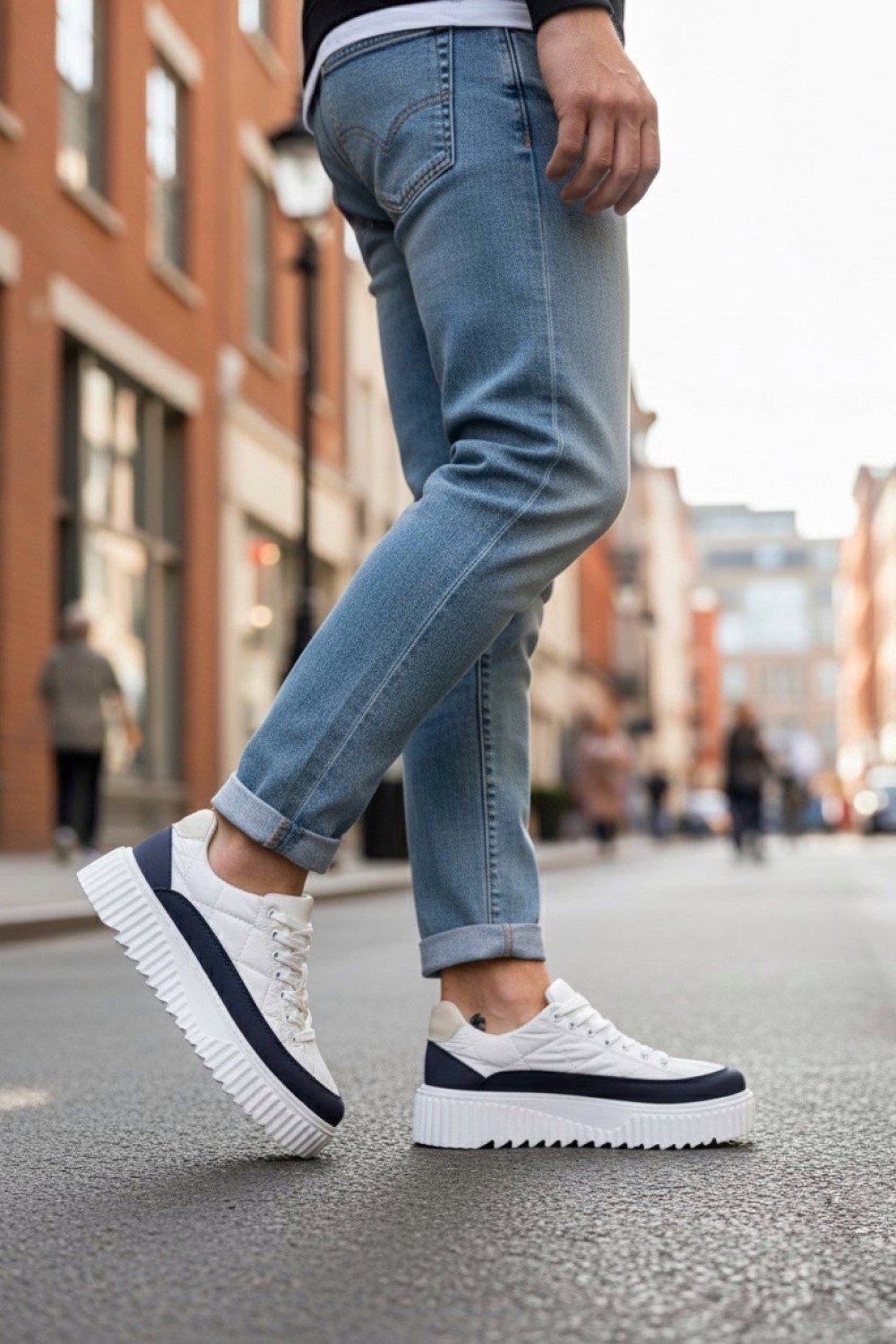 BA0801 BOA Yüksek Taban Beyaz Paraşüt Kumaş Laci Cilt Detaylı Erkek Ayakkabı