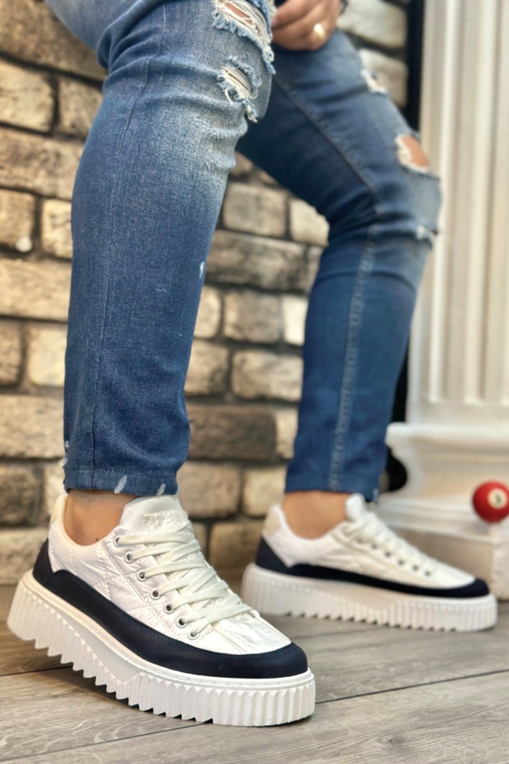 BA0801 BOA Yüksek Taban Beyaz Paraşüt Kumaş Laci Cilt Detaylı Erkek Ayakkabı