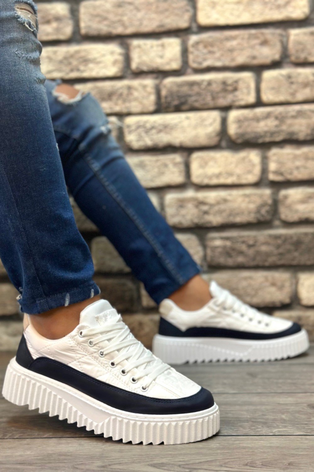 BA0801 BOA Yüksek Taban Beyaz Paraşüt Kumaş Laci Cilt Detaylı Erkek Ayakkabı