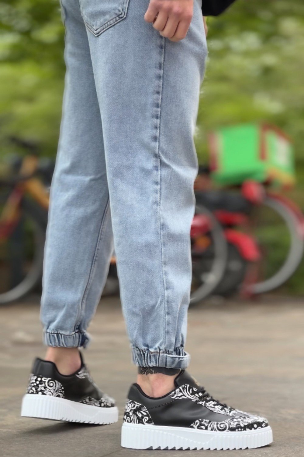 BA0802 BOA Gotik Desenli Siyah Beyaz Yüksek Taban Erkek Günlük Ayakkabı