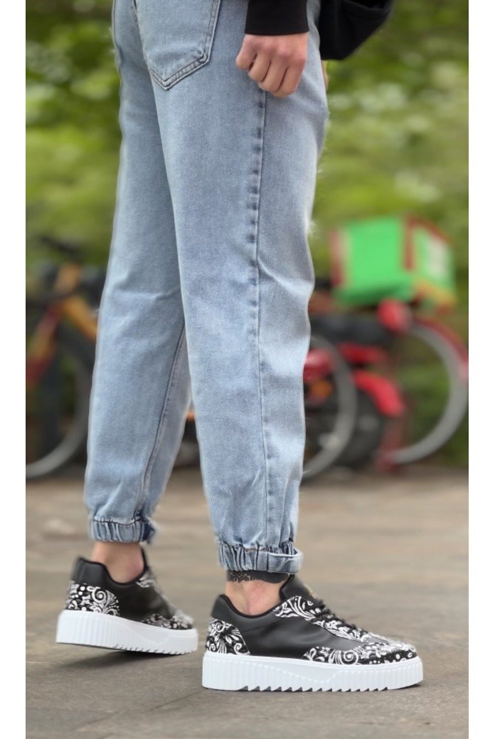 BA0802 BOA Gotik Desenli Siyah Beyaz Yüksek Taban Erkek Günlük Ayakkabı