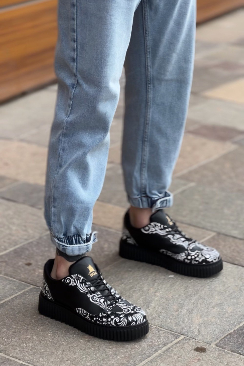 BA0802 BOA Gotik Desenli Siyah Yüksek Taban Erkek Günlük Ayakkabı