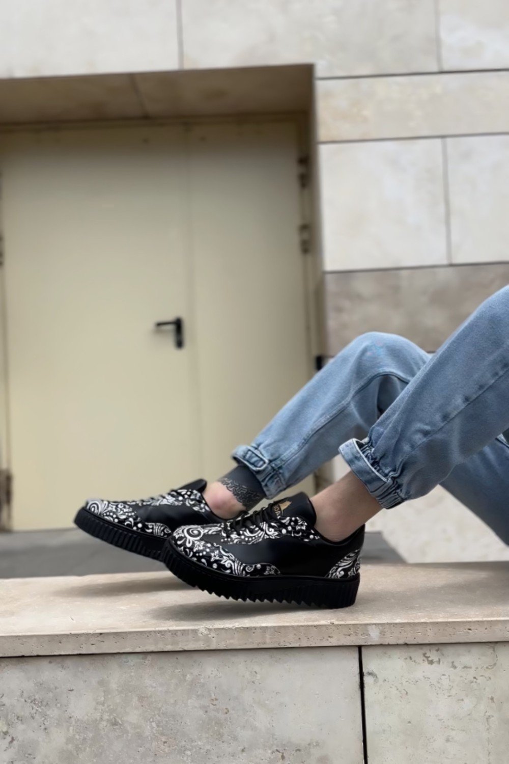 BA0802 BOA Gotik Desenli Siyah Yüksek Taban Erkek Günlük Ayakkabı