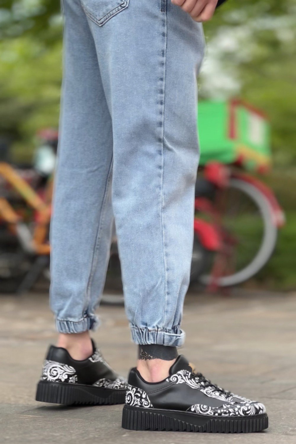 BA0802 BOA Gotik Desenli Siyah Yüksek Taban Erkek Günlük Ayakkabı