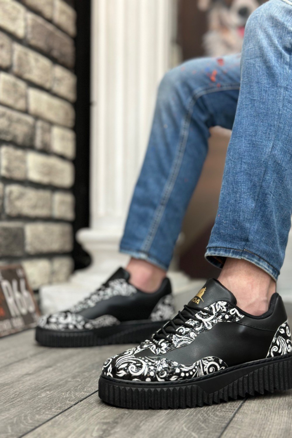 BA0802 BOA Gotik Desenli Siyah Yüksek Taban Erkek Günlük Ayakkabı