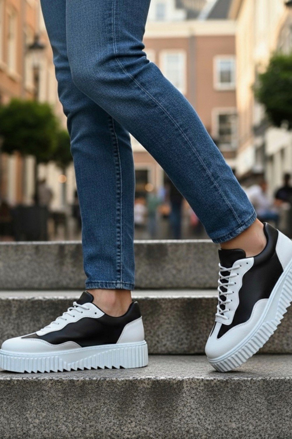 BA0802 BOA Siyah Renk Beyaz Parçalı Yüksek Taban Erkek Günlük Ayakkabı