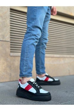 BA0804 BOA Yüksek Siyah Taban Kırmızı Detaylı Bağcıklı Erkek Ayakkabı