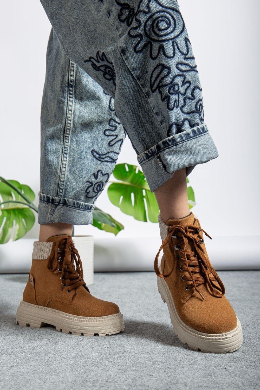 Camel Süet Bağcıklı Yüksek Taban Kadın Bot Camel Süet Bağcıklı Yüksek Taban Kadın Bot