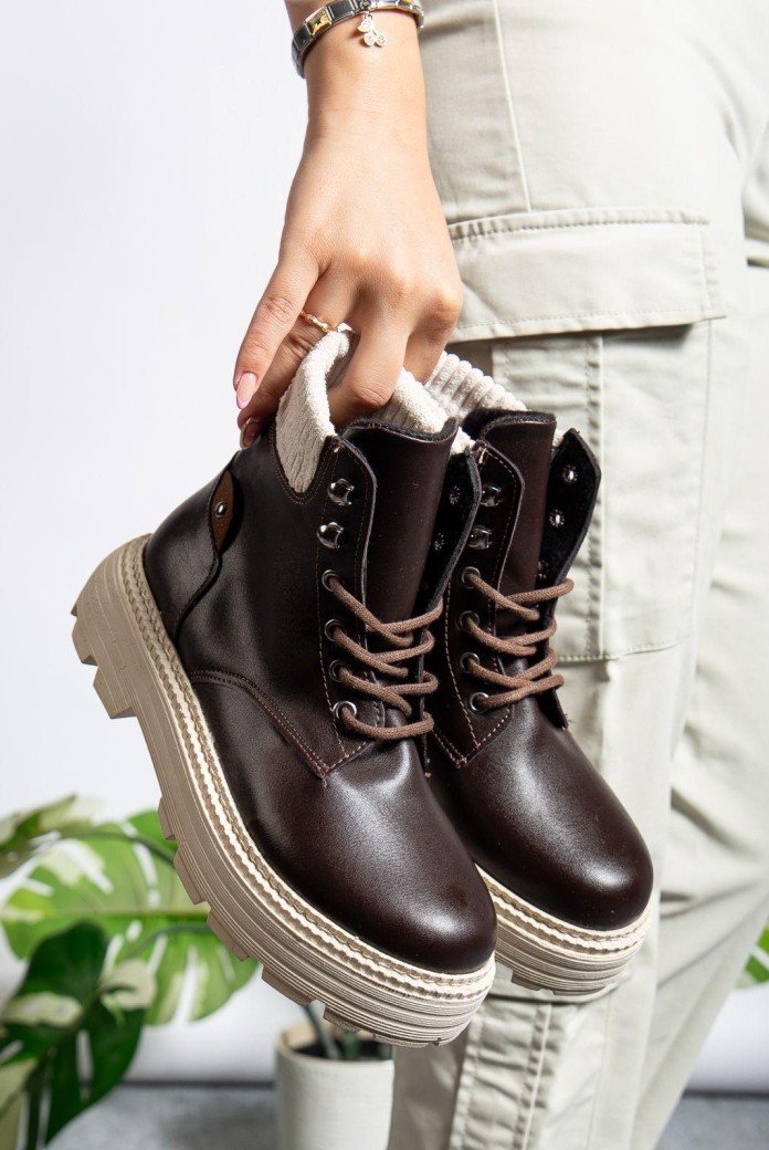 Cilt Kahve Bağcıklı Yüksek Taban Kadın Bot