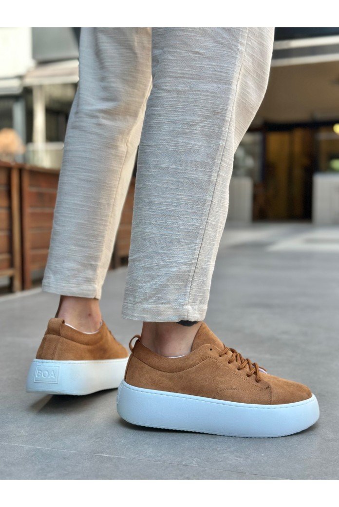 LE11 Bağcıklı Erkek Yüksek Taban İthal Süet Taba Spor Ayakkabı