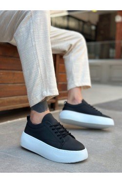 LE11 Bağcıklı Erkek Yüksek Taban Siyah Spor Ayakkabı