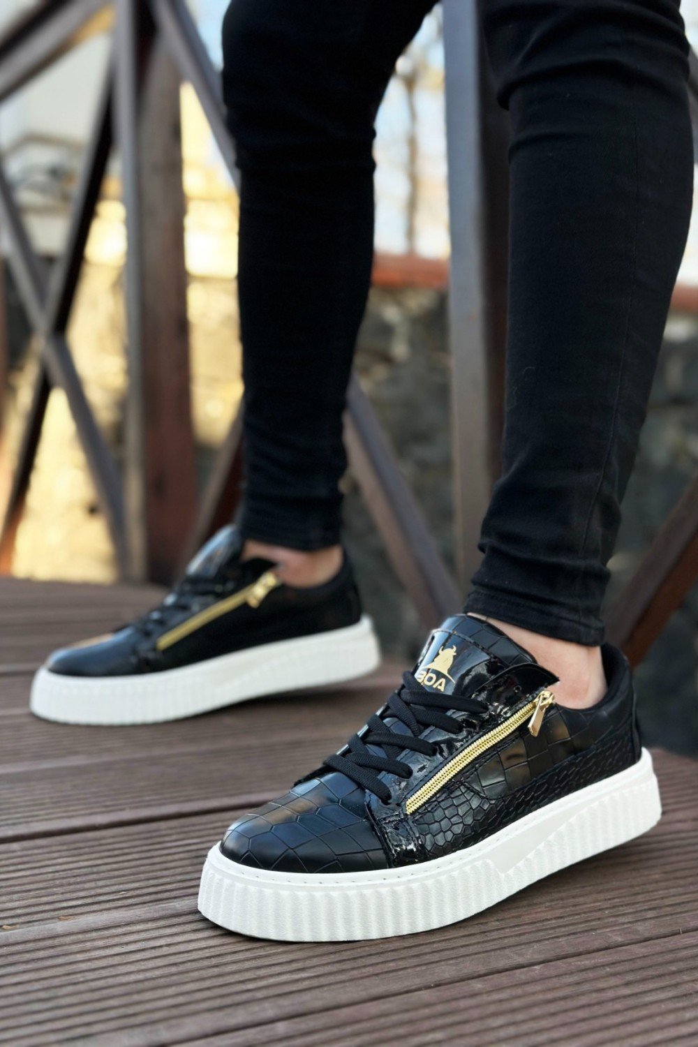 SNR-308 BOA Kalın Yüksek Taban Çift Fermuarlı Siyah Beyaz Erkek Ayakkabı SNR-308 BOA Kalın Yüksek Taban Çift Fermuarlı Siyah Beyaz Erkek Ayakkabı