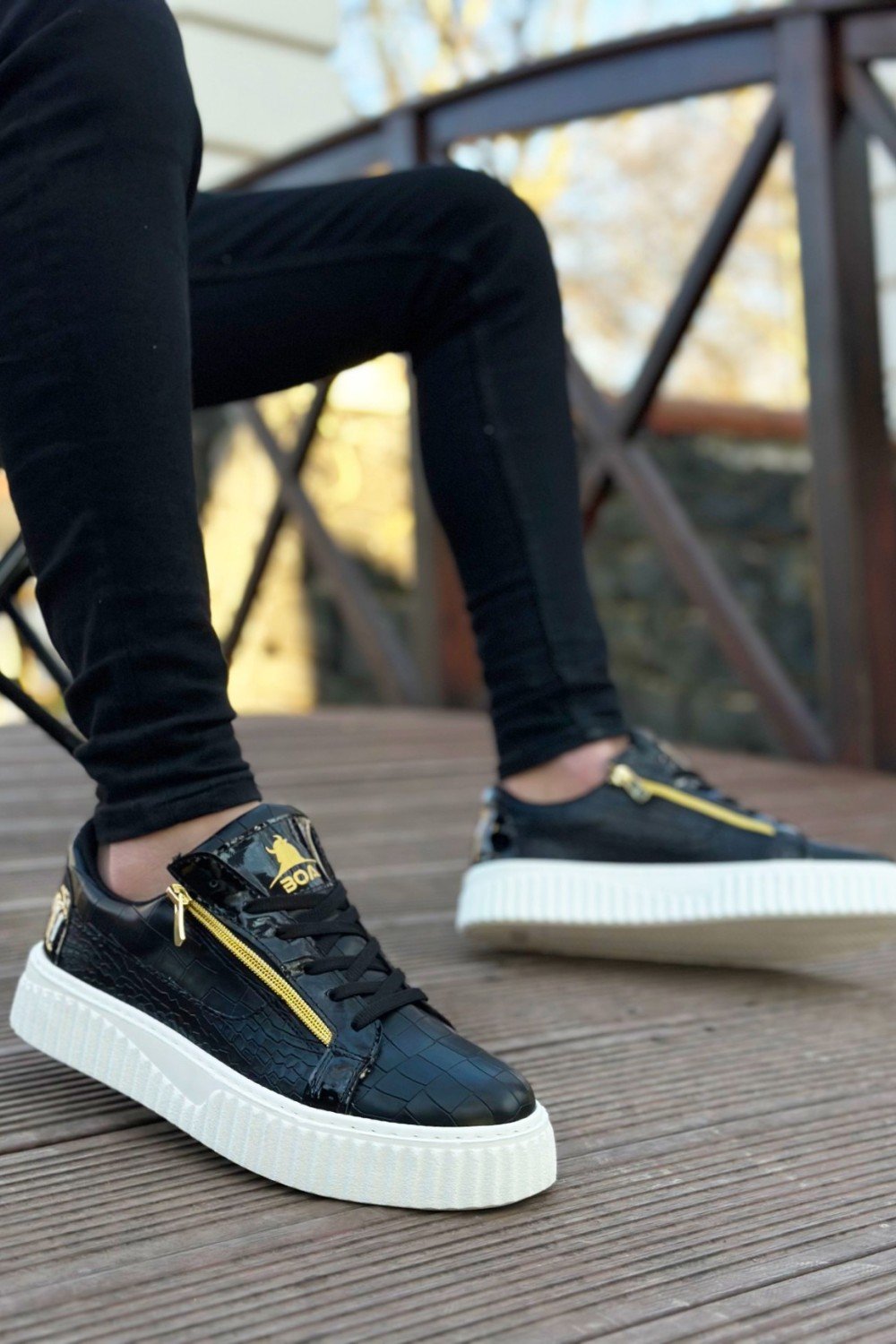 SNR-308 BOA Kalın Yüksek Taban Çift Fermuarlı Siyah Beyaz Erkek Ayakkabı SNR-308 BOA Kalın Yüksek Taban Çift Fermuarlı Siyah Beyaz Erkek Ayakkabı