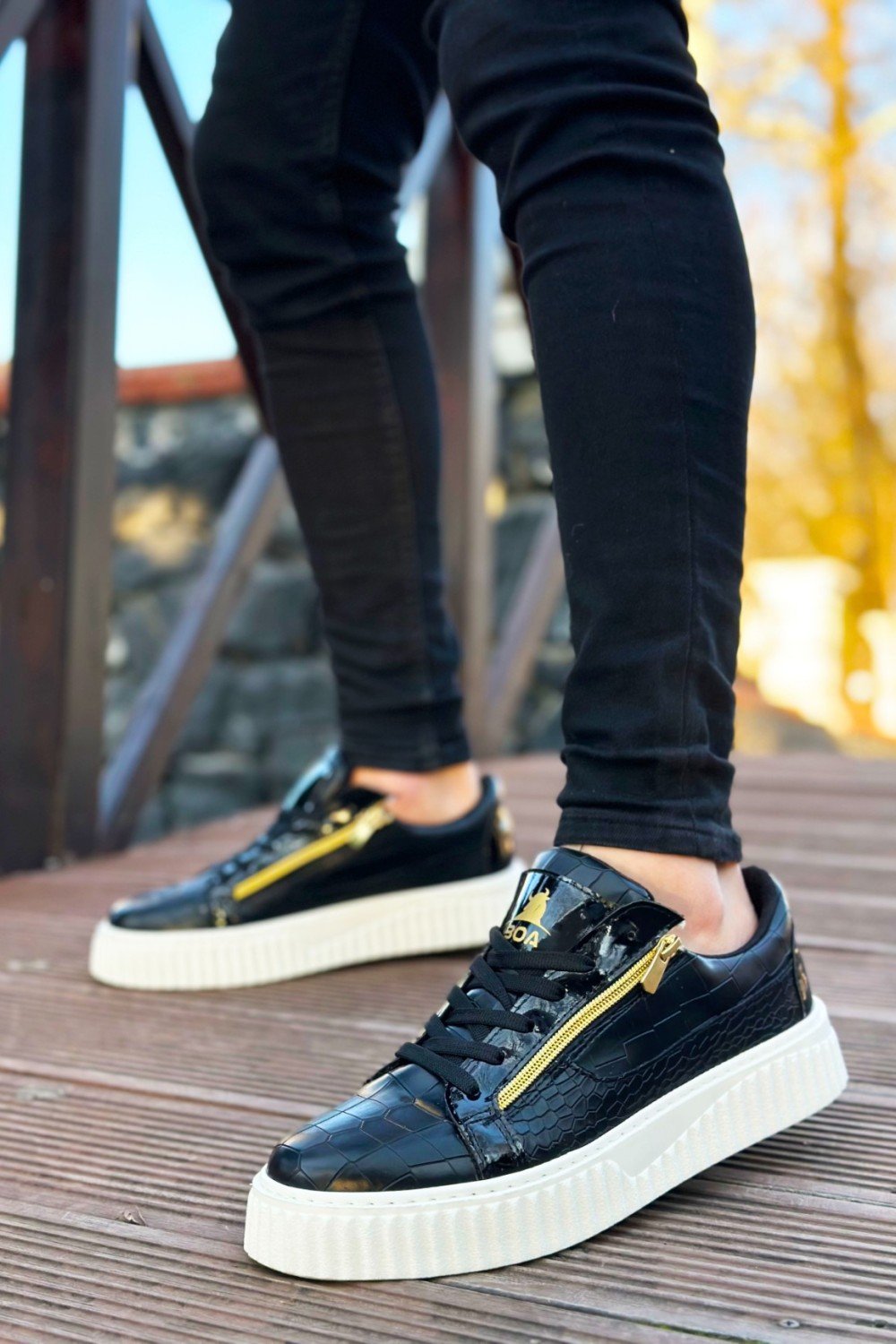 SNR-308 BOA Kalın Yüksek Taban Çift Fermuarlı Siyah Beyaz Erkek Ayakkabı SNR-308 BOA Kalın Yüksek Taban Çift Fermuarlı Siyah Beyaz Erkek Ayakkabı