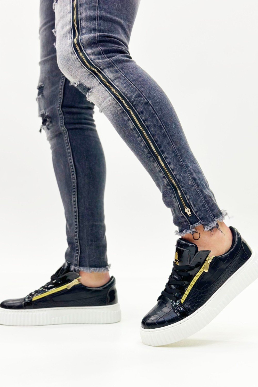 SNR-308 BOA Kalın Yüksek Taban Çift Fermuarlı Siyah Beyaz Erkek Ayakkabı SNR-308 BOA Kalın Yüksek Taban Çift Fermuarlı Siyah Beyaz Erkek Ayakkabı