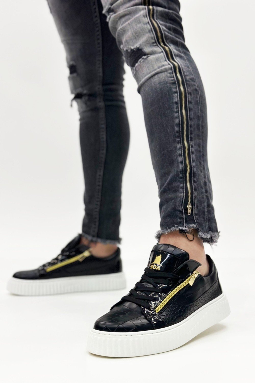 SNR-308 BOA Kalın Yüksek Taban Çift Fermuarlı Siyah Beyaz Erkek Ayakkabı SNR-308 BOA Kalın Yüksek Taban Çift Fermuarlı Siyah Beyaz Erkek Ayakkabı