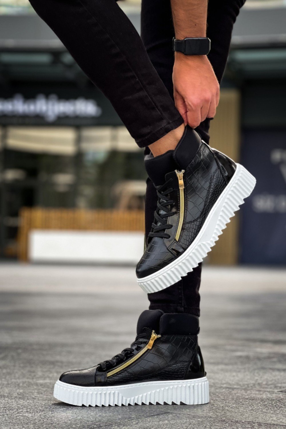 SNR-512 BOA Kalın Yüksek Taban Çift Fermuarlı Siyah Erkek Spor Bot SNR-512 BOA Kalın Yüksek Taban Çift Fermuarlı Siyah Erkek Spor Bot