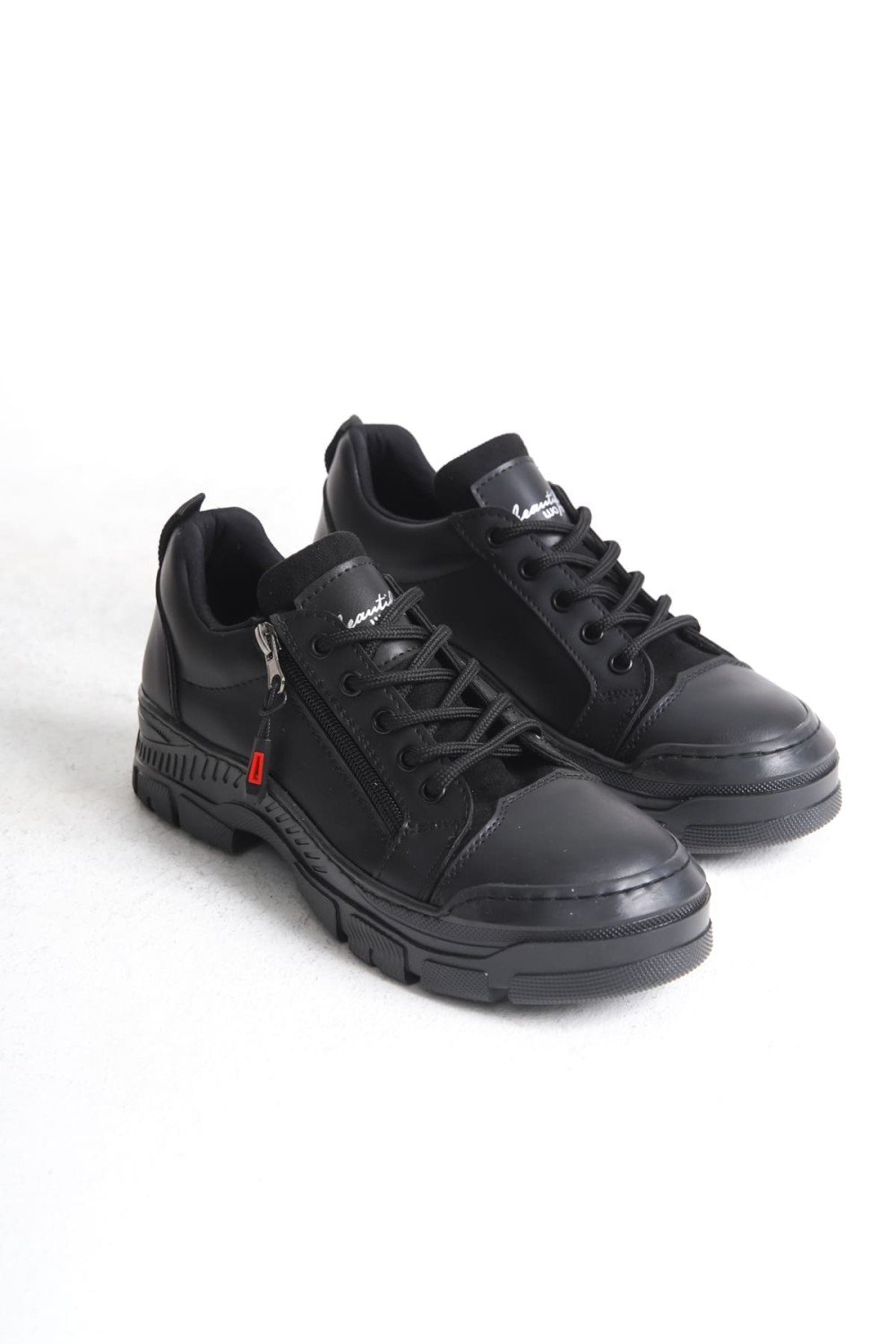 AGATHA Bağcıklı Fermuarlı Ortopedik Taban Kadın Sneaker Spor Ayakkabı CST - Siyah