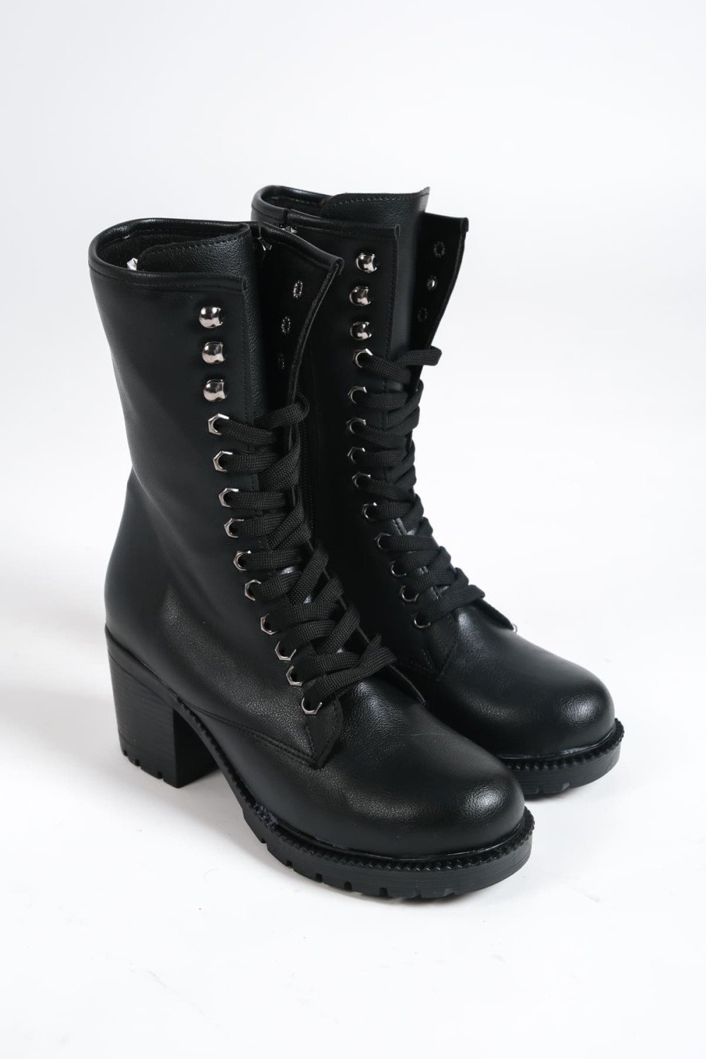 ALDA Bağcıklı Ortopedik Taban Kadın Çizme CST - Siyah