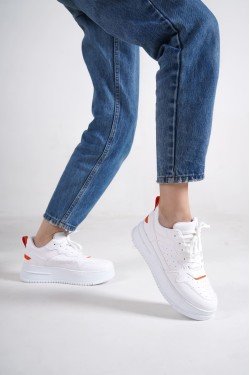 ALESSI Bağcıklı Ortopedik Taban Kadın Sneaker Spor Ayakkabı CBT - Beyaz/Turuncu ALESSI Bağcıklı Ortopedik Taban Kadın Sneaker Spor Ayakkabı CBT - Beyaz/Turuncu