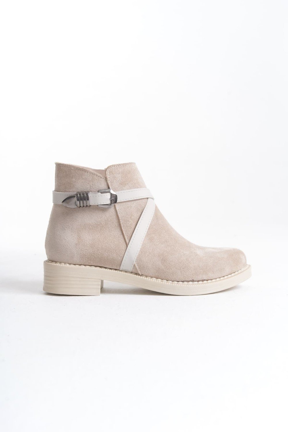 ALMILA Fermuarlı Lastikli Ortopedik Taban Topuklu Süet Kadın Bot  STT - Ten