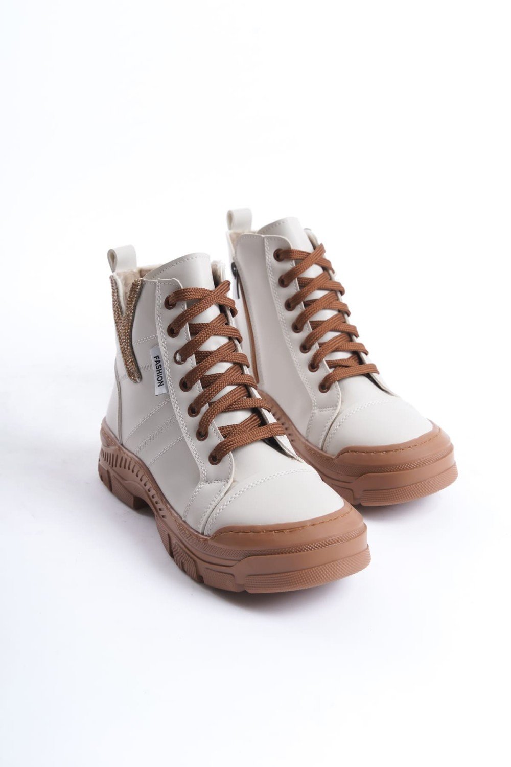 AMBER Bağcıklı Fermuarlı Ortopedik Taban Kadın Bot CTT - Krem AMBER Bağcıklı Fermuarlı Ortopedik Taban Kadın Bot CTT - Krem