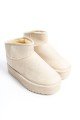 AMELIA Bağcıksız Düz ve Kalın Taban İçi Kürklü Kısa Süet Kadın Bot  SKT - Krem