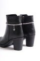 ARIA Fermuarlı Ortopedik Taban Taşlı Topuklu Kadın Bot CST - Siyah