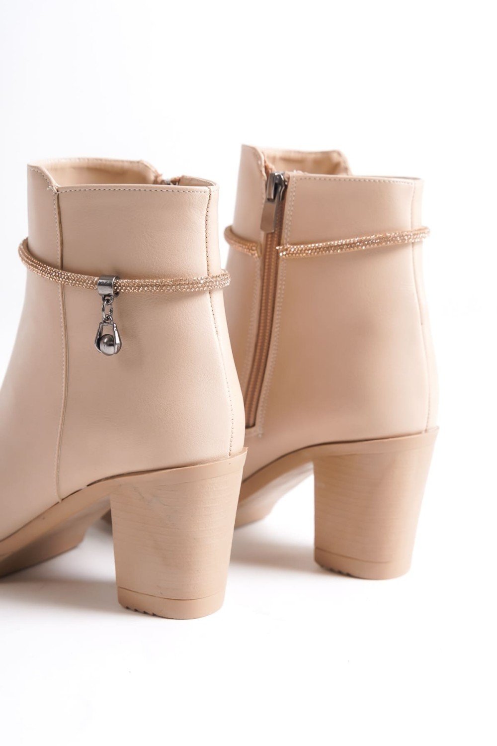 ARIA Fermuarlı Ortopedik Taban Taşlı Topuklu Kadın Bot CTT - Ten