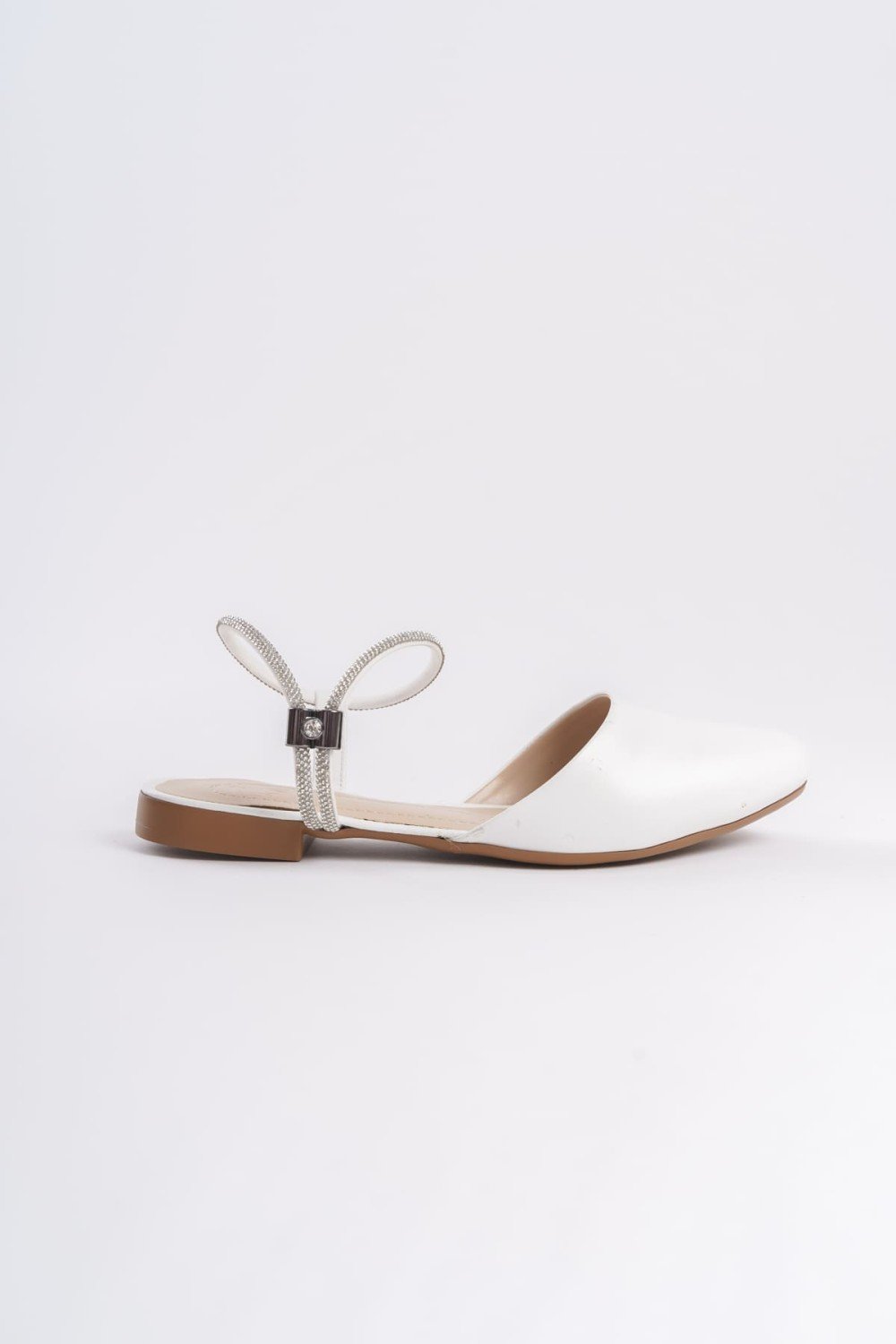 ARIANA Lastikli Ortopedik Rahat Taban Bilekten Taş Detaylı Kadın Babet Ayakkabı  CKT - Beyaz