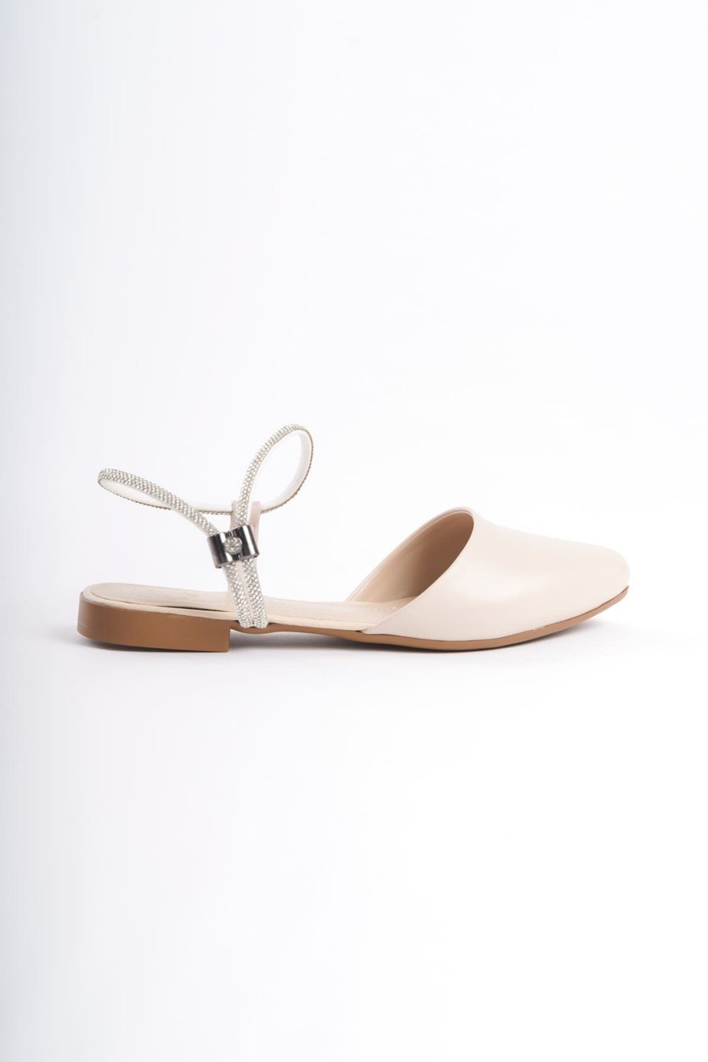 ARIANA Lastikli Ortopedik Rahat Taban Bilekten Taş Detaylı Kadın Babet Ayakkabı  CKT - Krem